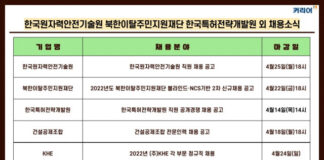 한국원자력안전기술원·북한이탈주민지원재단·한국특허전략개발원·건설공제조합·KHE 채용 소식 발표