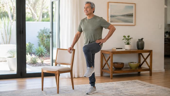 걷기와 근력운동, 균형운동, 스트레칭을 함께 실천하는 건강수명 운동 루틴 이미지