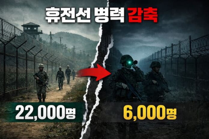 휴전선 GOP 병력 22000명에서 6000명으로 감축 비교 그래픽