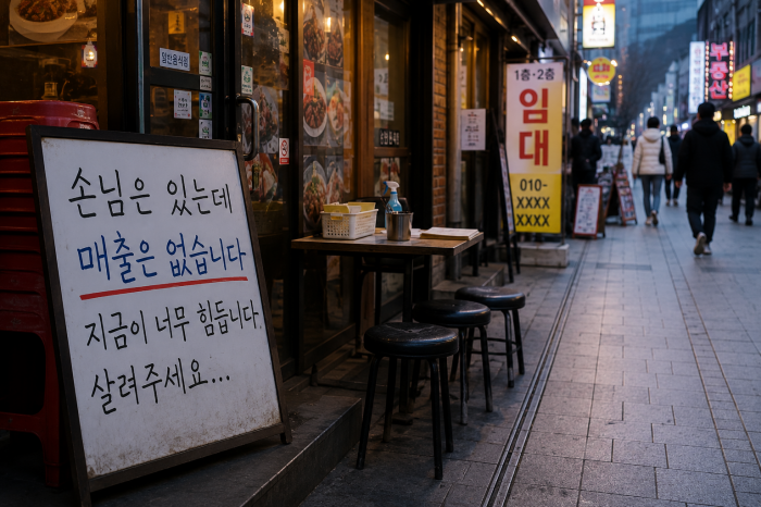 손님이 줄어든 상권과 자영업 경기 침체 모습