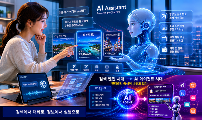 검색엔진 시대에서 AI 에이전트 경제로 변화하는 디지털 구조 인포그래픽