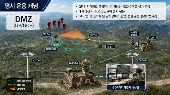 DMZ GP GOP 과학화 경계체계 평시 운용 개념도