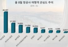 ‘대한항공’ 8월 국내 항공사중 여행객 관심도 1위…아시아나·제주항공 순
