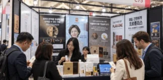 엔지켐생명과학, 한상대회서 PLAG 수출 접점 확대… 20여 개국 바이어와 협상 세계한상대회 엔지켐생명과학 록피드 전시 부스에서 바이어 상담이 진행되는 모습