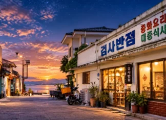 365일 불 꺼지지 않는 목포 노포의 비밀… 연극 ‘검사반점’ 대학로 오른다 연극 검사반점의 목포 노포를 배경으로 한 가로형 공연 이미지