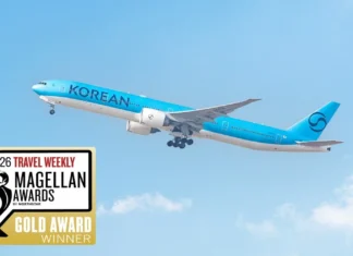대한항공 마젤란 어워즈 8개상…국제항공사·라운지 등 금상 대한항공 항공기와 2026 마젤란 어워즈 금상 수상 안내